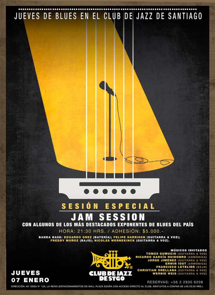 Flyer Blues Jam Session 07 de Enero de 2016, Club de Jazz